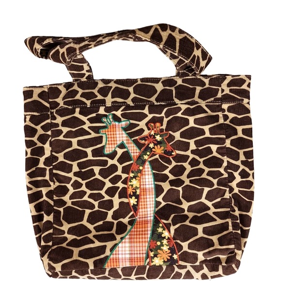 Giraffe Print Patchwork and Corduroy Tote Bag - Picture 1 of 7